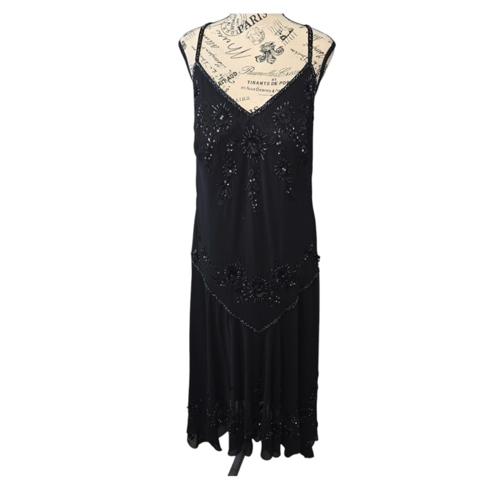 R & M Richards Black Midi Dress Sequins Beads Size 20W
